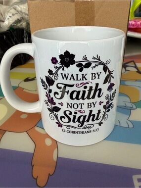 Faith-Themed Ceramic Coffee Mug - White with Purple Floral Design